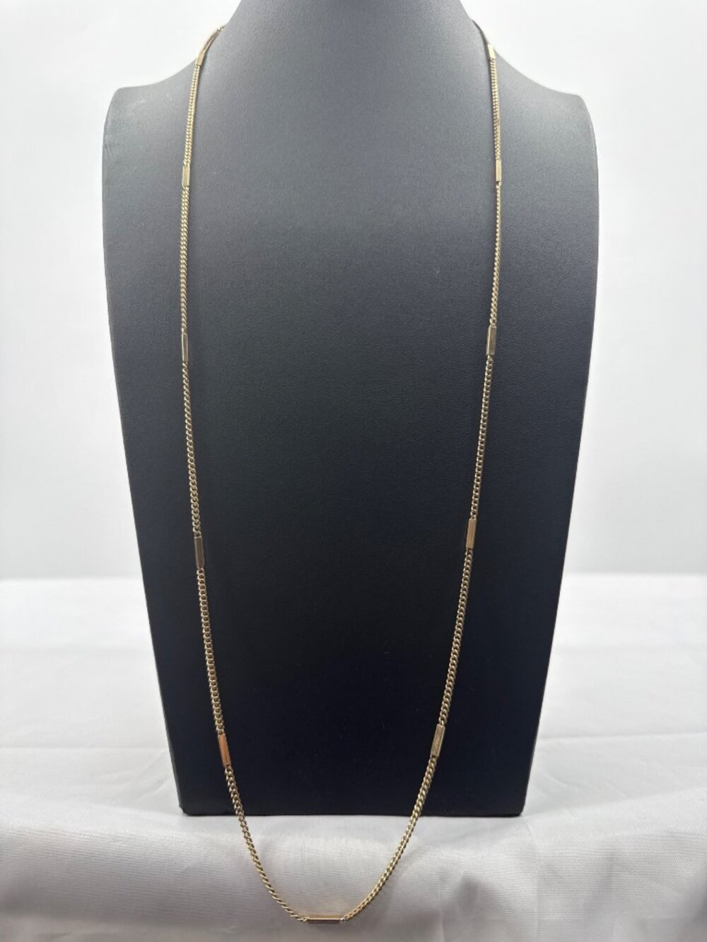 Vintage Avon Gold Bar Stationed Curb Chain Necklace Long Layering Minimalist